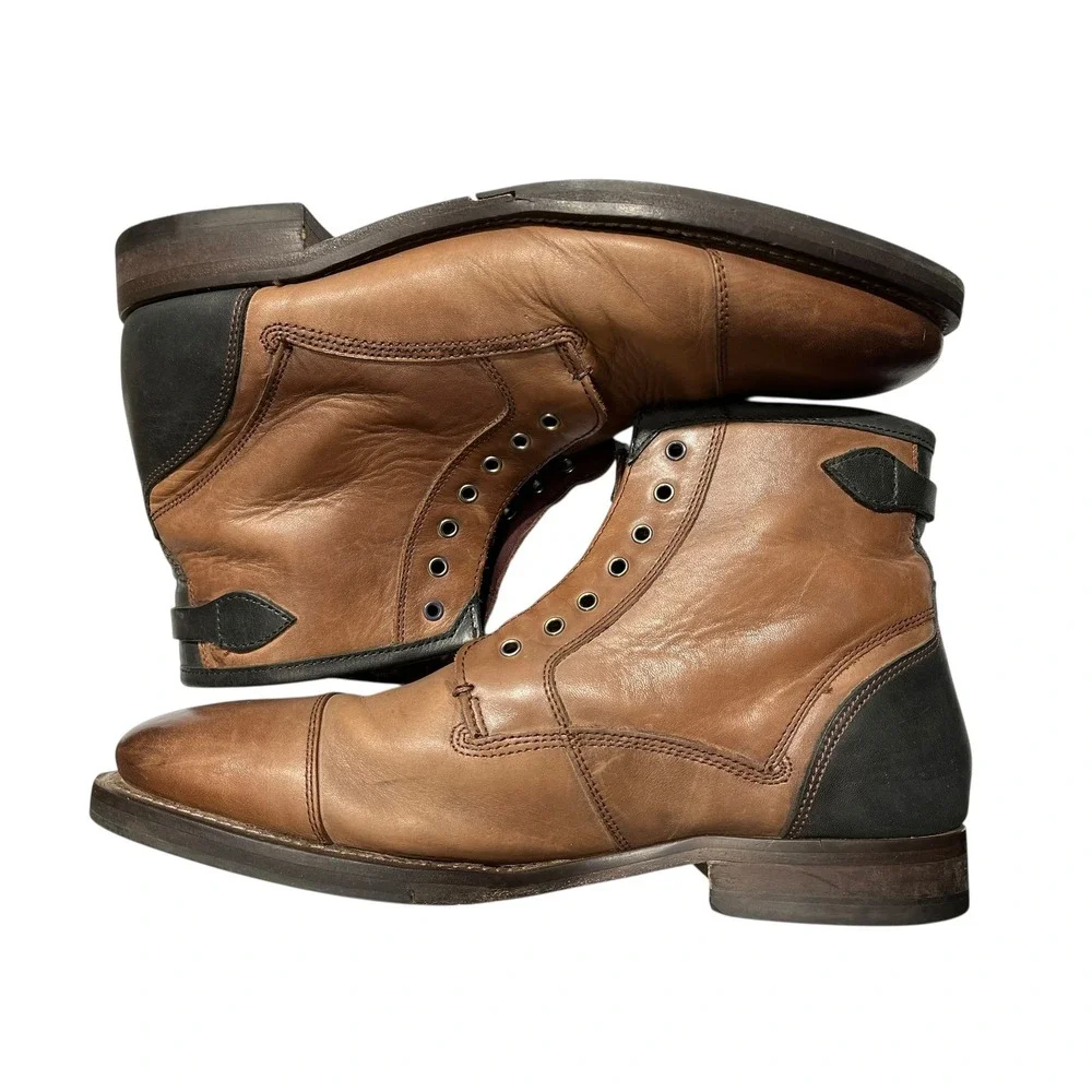 Ted Baker Comptan Brown Leather Cap Toe Lace Up Ankle Boots Mens‎ UK 9 US 10